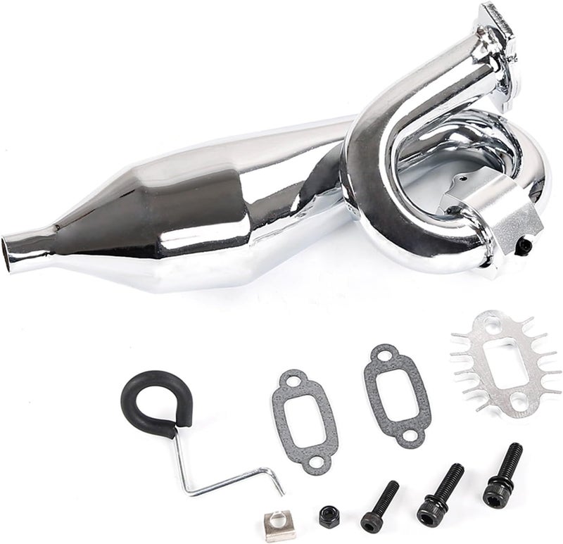 FLMLF CNC Metal Clamp Exhaust Tuned Pipe of 23CC-36CC Engine for 1/5 HPI ROFUN BAHA King Motor ROVAN BAJA SS 5B 5T 5SC Rc Parts (Silver) - Image 1